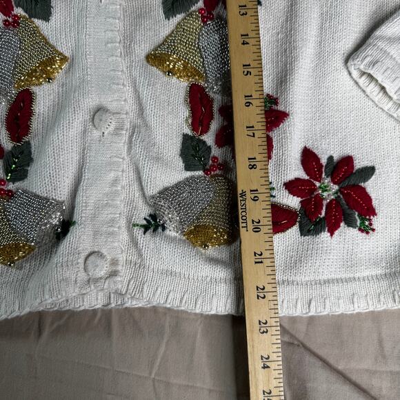 Christmas Sweater Cardigan Women's sz Medium Victoria Jones Applique Embroidery - Picture 8 of 9